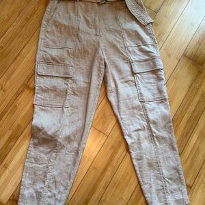 White House Black Market Beige Linen/Poly Blend Cargo Pants